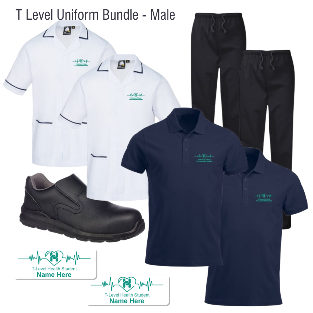Health & Social Care T Level Uniform Bundle - 2 Scrub Trousers, 2 Tunics, 2 Navy Polos, 1 Pair Shoes and 2 name badges